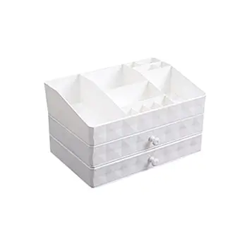 

3-Tier Multifunctional Saving Space Desktop Cosmetics Toiletry Organizer Makeup Storage Box with Drawers (White)