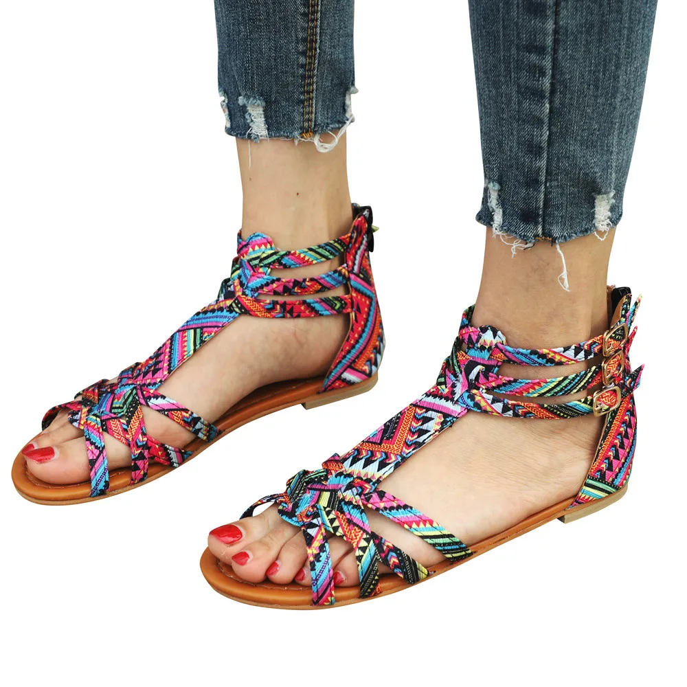 

Ethnic Style Sandals Flats Sandals Ankle T-strap Fashion Trend Sandals Bohemia Nation Flat Beaded Sandals Shoes Women