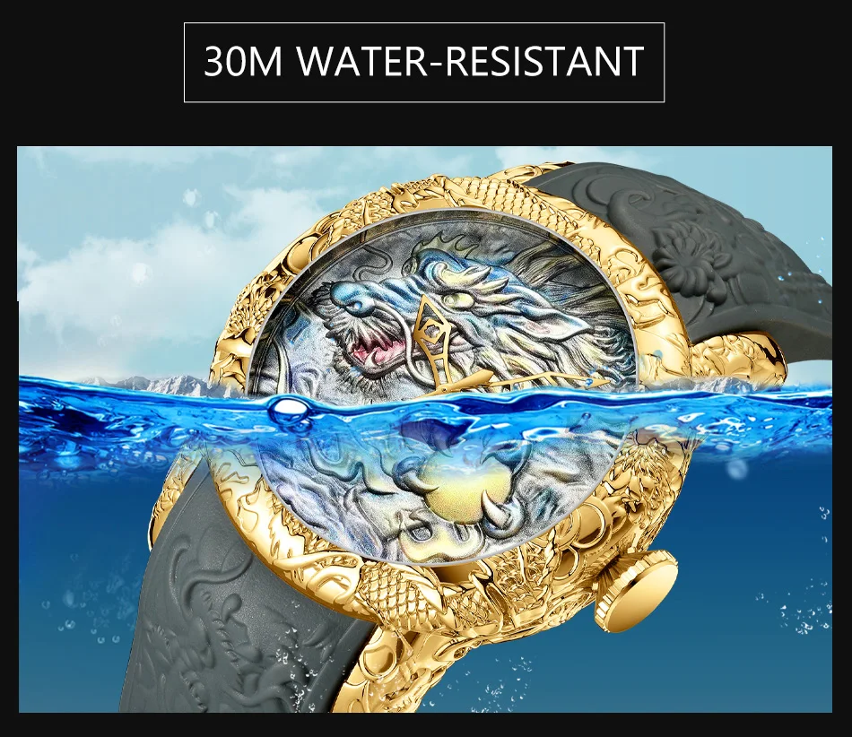 MEGALITH модные 3D часы с изображением дракона, мужские водонепроницаемые кварцевые часы с большим циферблатом, мужские Топ люксовый бренд, Relogio Masculino 8041