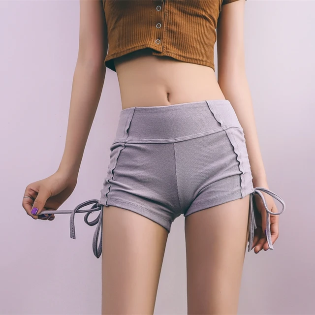 Summer Women Shorts Casual Sexy Drawstring Lace Up Sides Knitted High