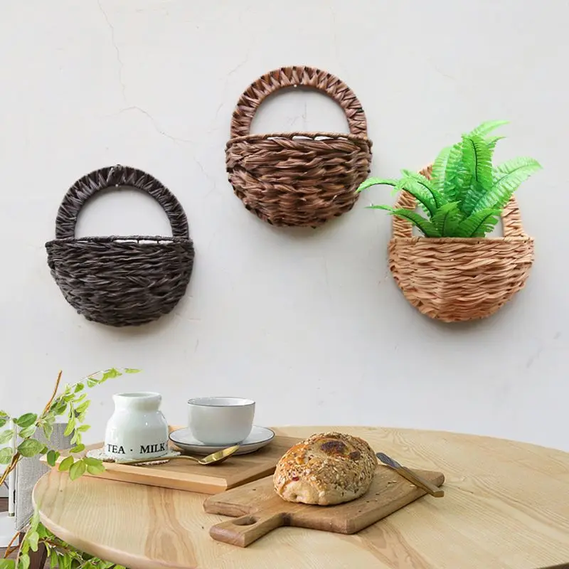 

Natural Flower Basket Wall Hanging Plant Pot Holder Planter Rattan Vase Decor