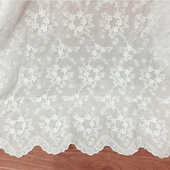 

YACKALASI Cotton Lace Fabrics For Dress 100% Cotton Voile 3D Floral Rosette Embroidery Applique Allover Flower 135cm