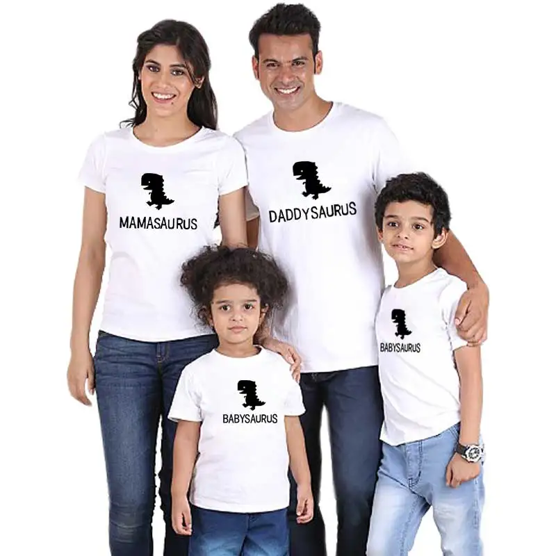 DADDYSAURUS/Одежда для маленьких мальчиков семейная белая футболка одинаковые комплекты для папы, мамы, дочки и сына мама и я