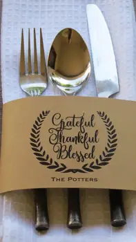 

Customized Kraft Grateful Thanksgiving Napkin Rings, utensil napkin rings,Kraft wedding place cards, table service