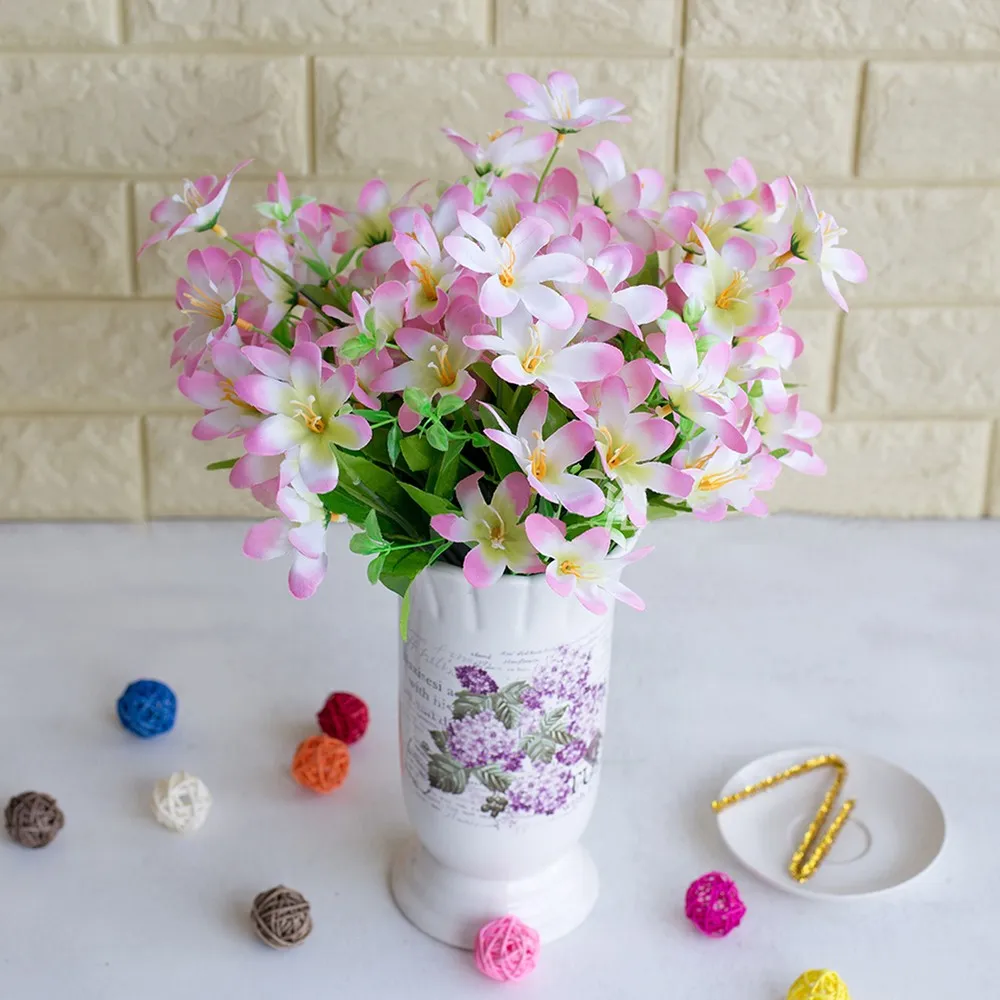 

6 Fork Artificial Narcissus Fake Flowers with Leaf Bouquet Faux Daffodils Shrubs Plants Wedding Home Room Decor