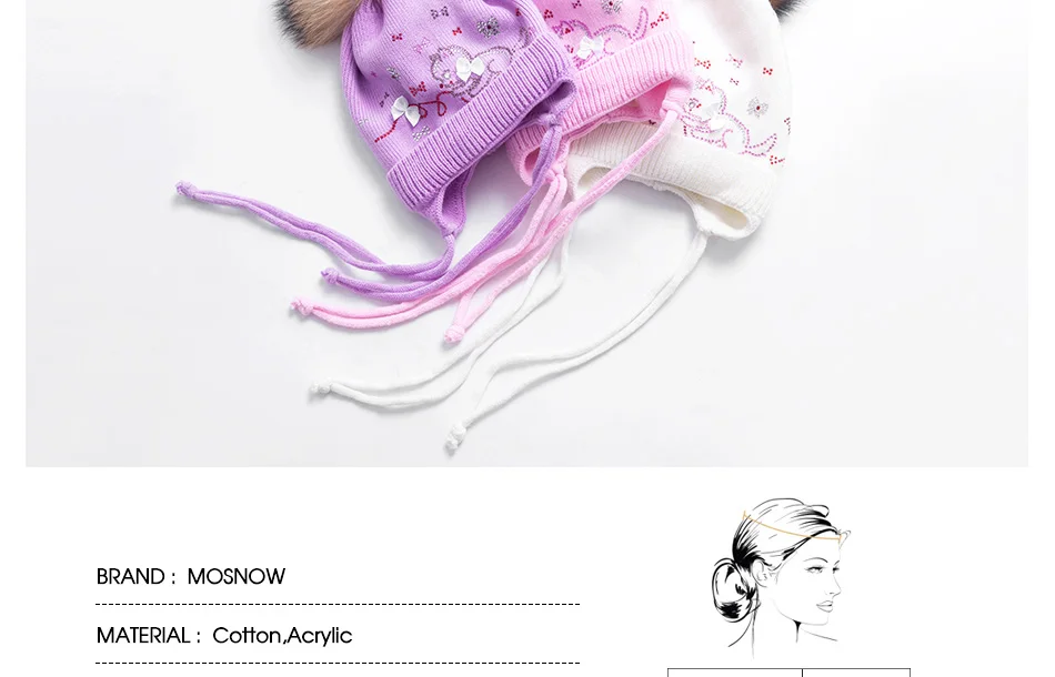 Cap's Children Skullies Beanies Pink Bowknot Double layer Knitted Hat Warm Beanies Kids Hat With Fur Pompom Winter Beanie (3)