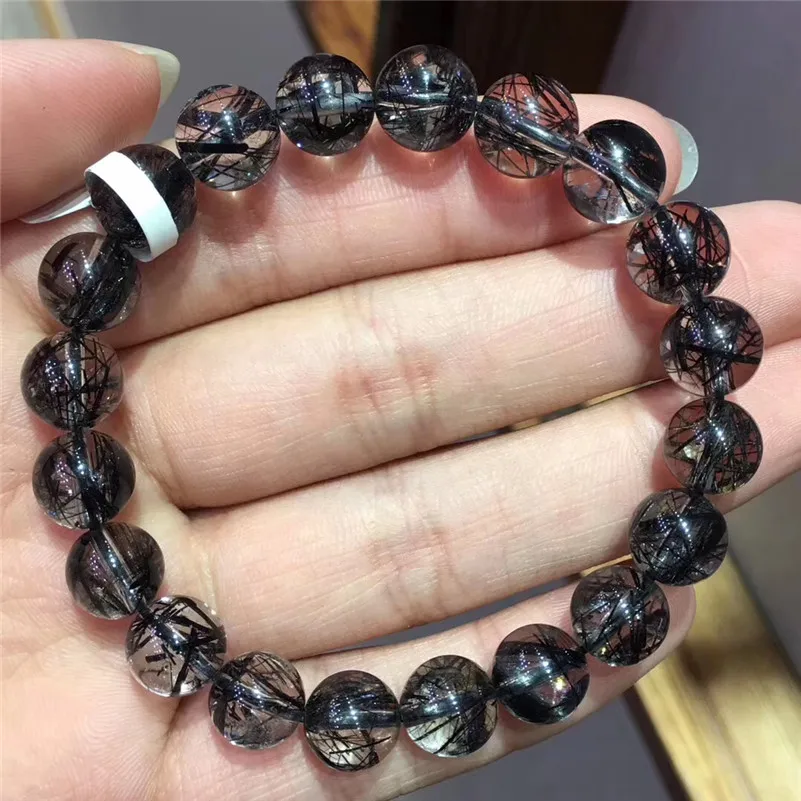Natural Black Hair Rutilated Quartz Stone Bracelet  (1)