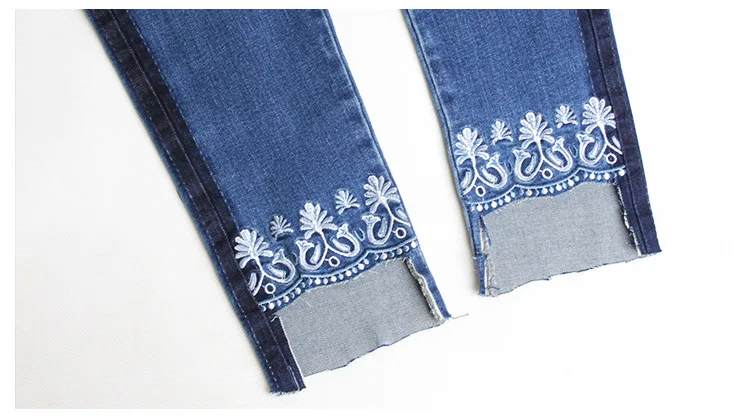 High Waist Jeans Embroidered Denim Pencil Pants Hot Fashion Stretchable Skinny Jeans Women Blue Color Slit Foot Jeans Female (16)