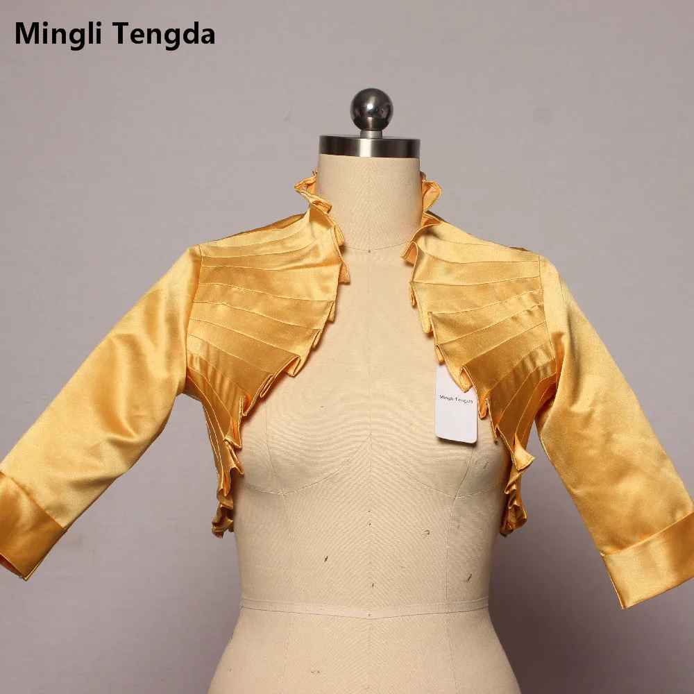 Mingli Tengda, королевский синий Свадебный жакет, болеро для невесты, Женское пальто, накидка, меховая накидка на плечи, гофрированный золотистый жакет с 3/4 рукавом