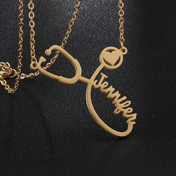 

Stethoscope Engraved Necklace Custom Name Pendants Necklaces Chain Gold Nurse Personalized Name For Women Girl Gift Jewelry