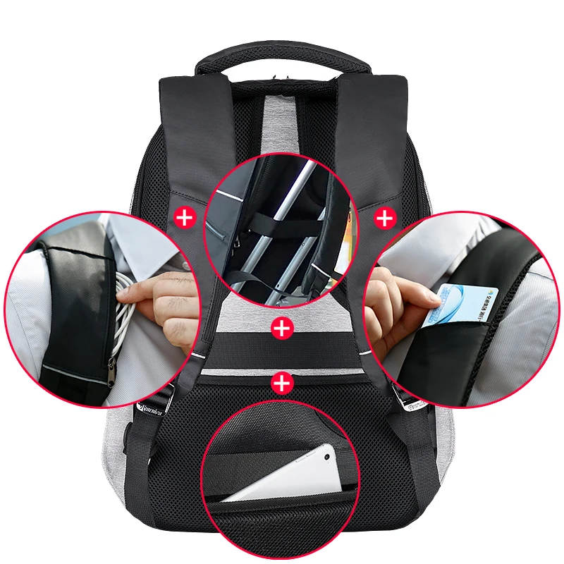 Kapazität Neue Männer Rucksack Solar Diebstahl Hohe tasche Benutzerdefinierte Lade 2018 Business Fenruien Usb Reiserucksack weiß Laptop Schwarzes FRH05q