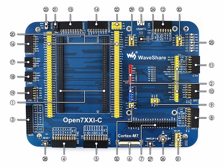 Waveshare Open746I-C STM32 макетная плата комплект для STM32F746IGT6 MCU Cortex-M7 32-битный интегрирует различные стандартные интерфейсы