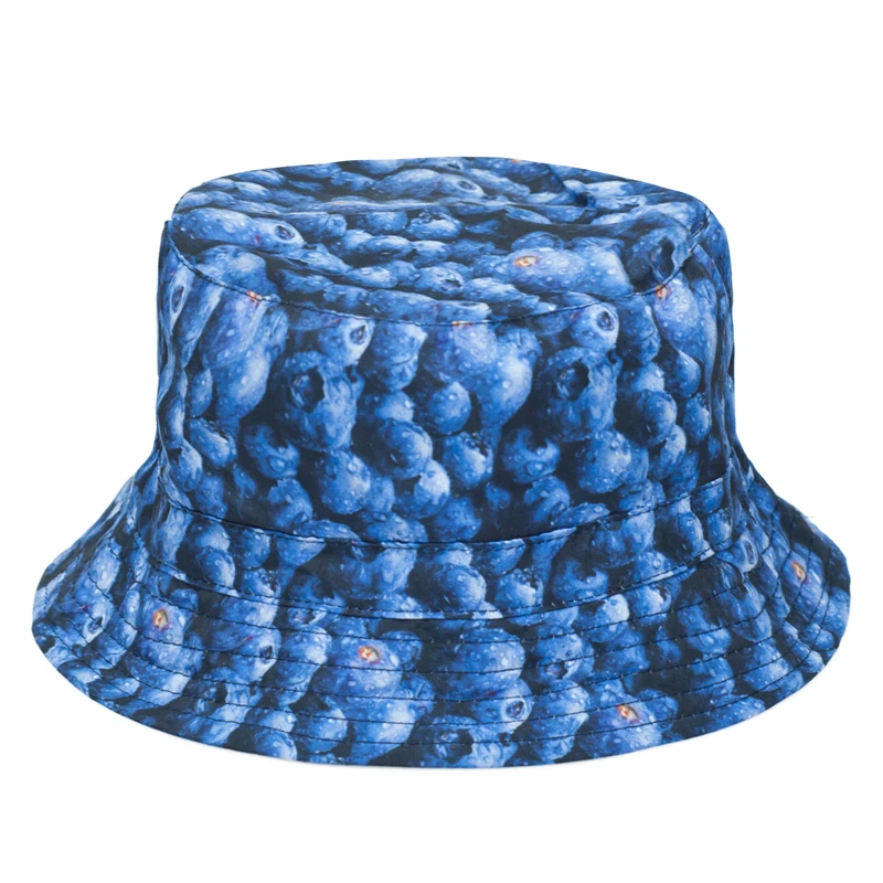 

2017 Summer Harajuku Flat Bucket Hats 3D printed Dot Bluebeerry Beach Hat Hip Hop tartan Aztec Cops Women Girls