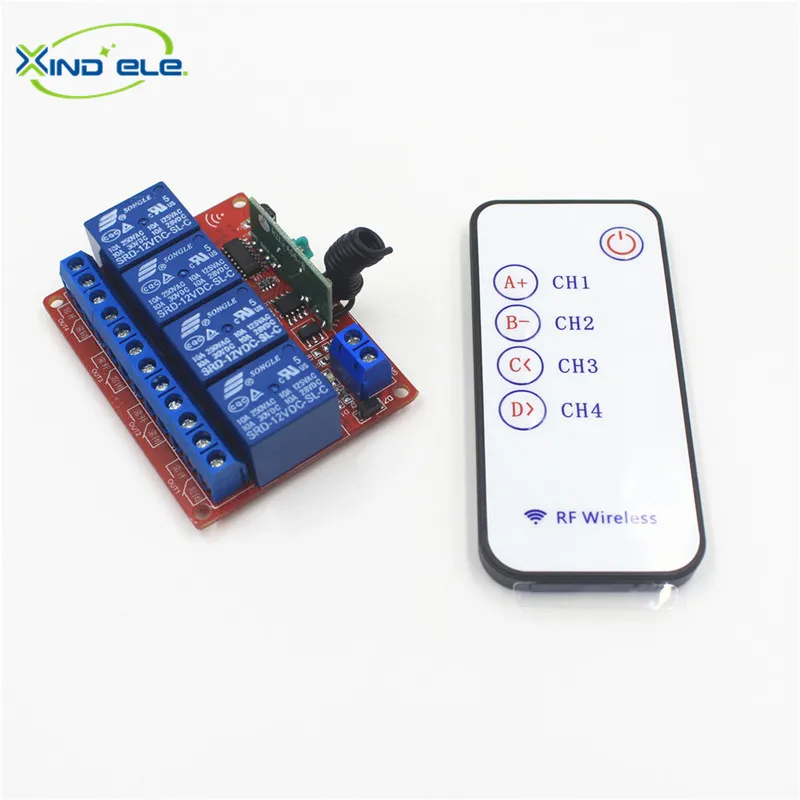 

XIND ELE 4 Way 433mhz Remote Control Switch Self-lock 12V DC Relay Module Kit For Light and Door #RF12-4FM-433+PM5#