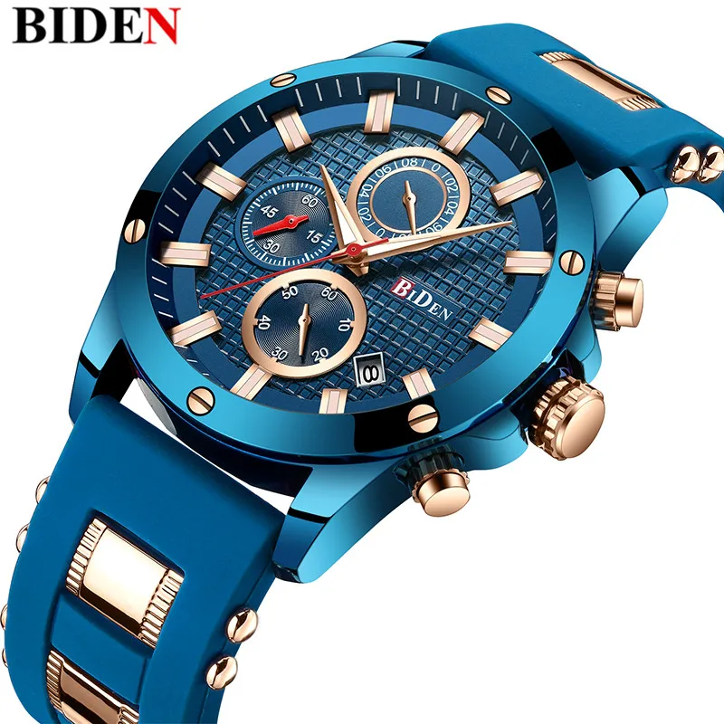 

Watches Men Top Brand Luxury Royal Blue Chronograph Date Sports Military Silicone Band Male Clock Waterproof Man Wristwatch