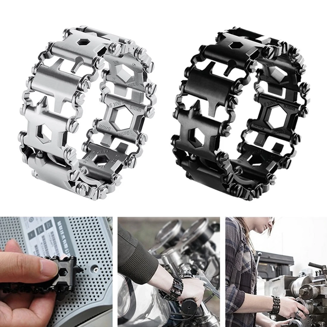 

Stainless Steel 29 in 1 Multifunction Tread Bracelet Outdoor Bolt Driver Tools Kit Travel Friendly Wearable Hand Tools