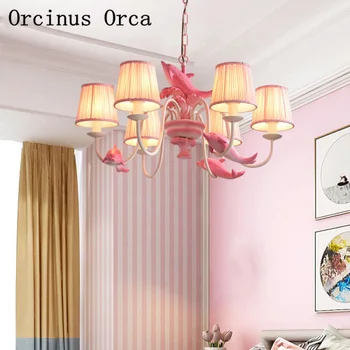 

European Pastoral Pink Dolphin Chandelier Girl's Bedroom Children's Room Light Cartoon Creative LED Fish Chandelier