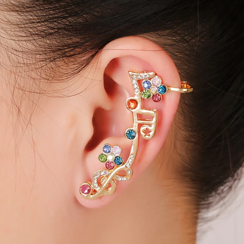 Newest Music Note Crystal Ear Cuff Fashion Colorful Rhinestone Ear Cuff Fashion Colorful Rhinestone