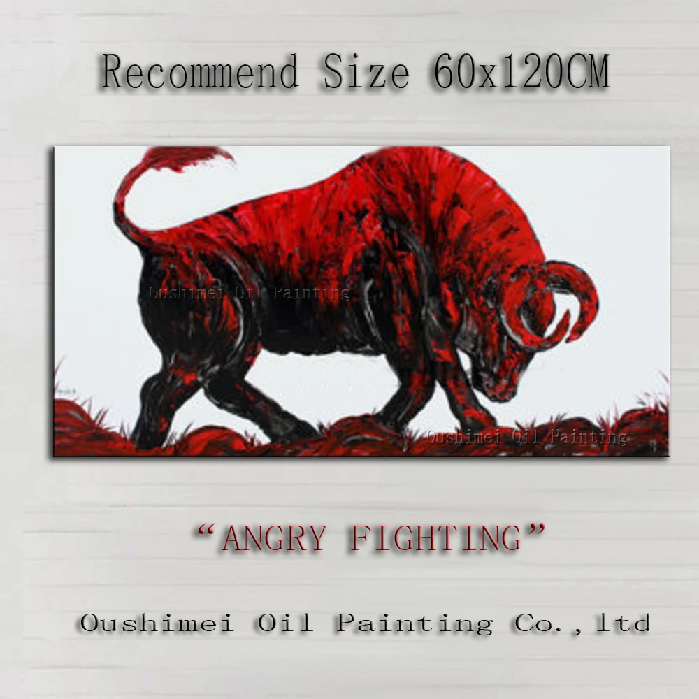 

New Arrived Handmade Picture on Canvas Modern Red Bull Wall Painting For Room Decor Abstract Knife Animals Oil Painting