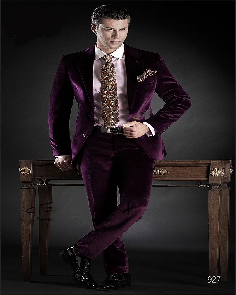 2016-Nouveau-Slim-Fit-DEUX-Bouton-Rouge-en-velours-côtelé-meilleur-homme-costume-Marié-Smokings-de