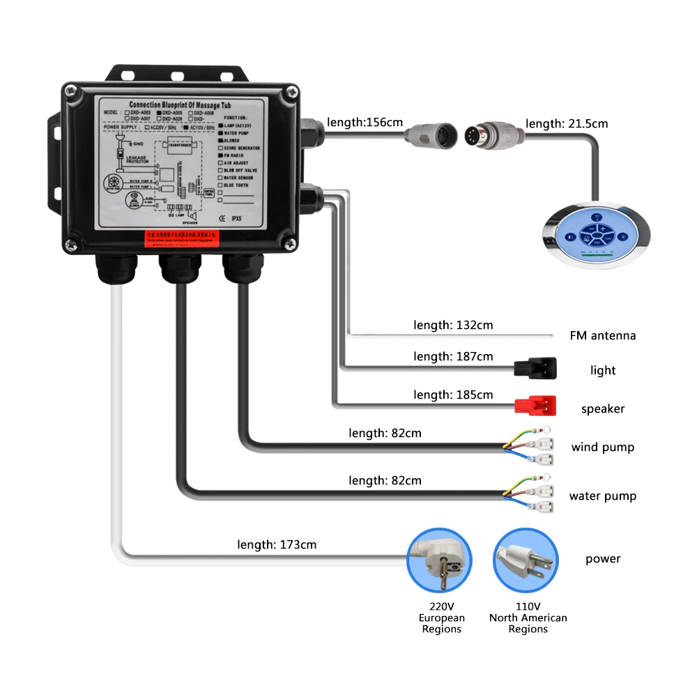 1 conjunto banheira de hidromassagem spa combinação massagem banheira controle chave pressionando à prova dwaterproof água bomba vento fundo luz painel redemoinho fm rádio-4