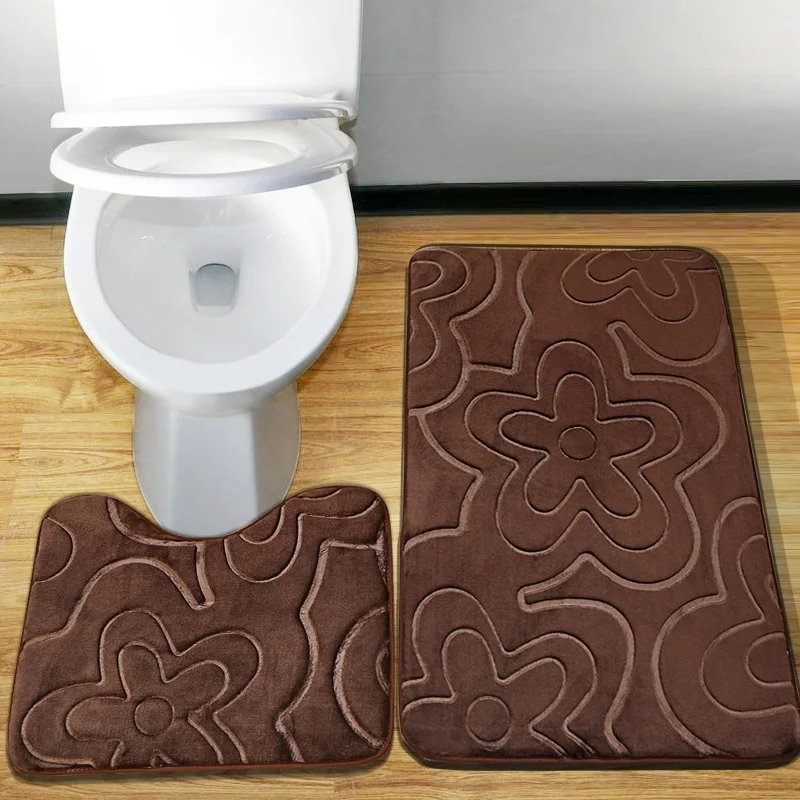 

2pcs/set Memory Foam Bathroom Carpet Non Slip Rug For Toilet Home Decor U-shaped Bathroom Carpet Set Floor Mat Kit Banyo Paspas