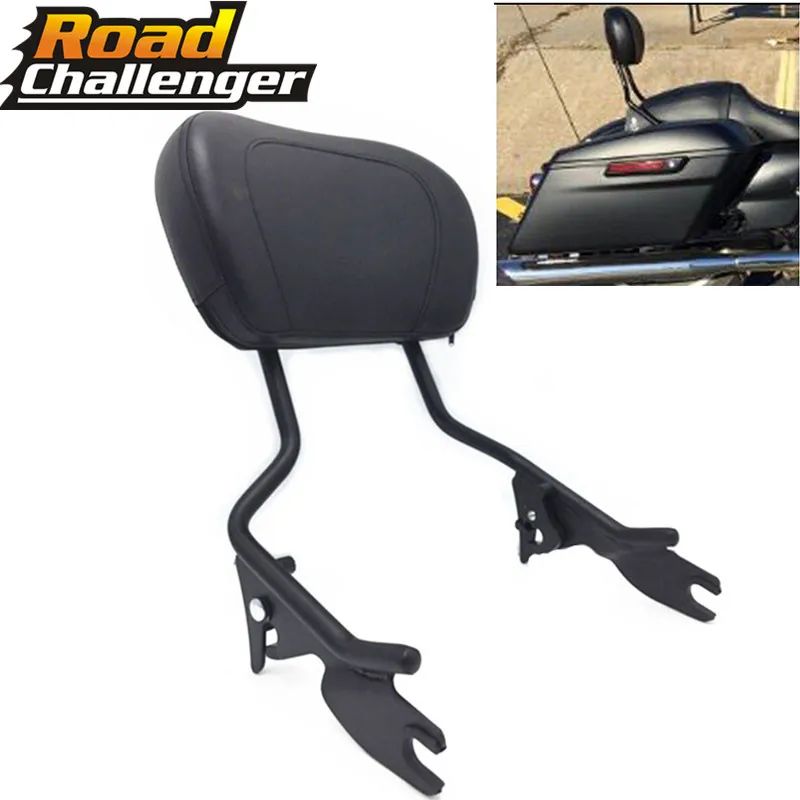 Black Sissy Bar Upright Passenger Backrest w/ Pad For Touring Road King Street Glide FLHR FLHX FLHT FLTR 2009