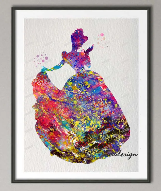 

DIY Original watercolor Princess Cinderella canvas painting wall art poster print Pictures Home Decoration wall hanging sticker