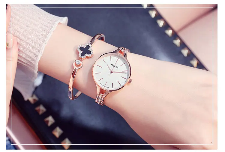 Kezzi женские часы-браслет, дамские часы из нержавеющей стали, большие кварцевые наручные часы с циферблатом для женщин, Рождественский подарок с коробкой