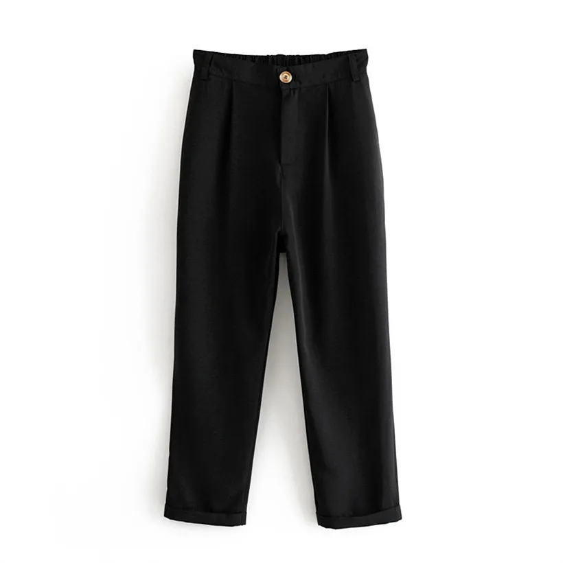 

Women vintage black prints straight pants zipper fly pockets stylish ankle length female casual trousers pantalones