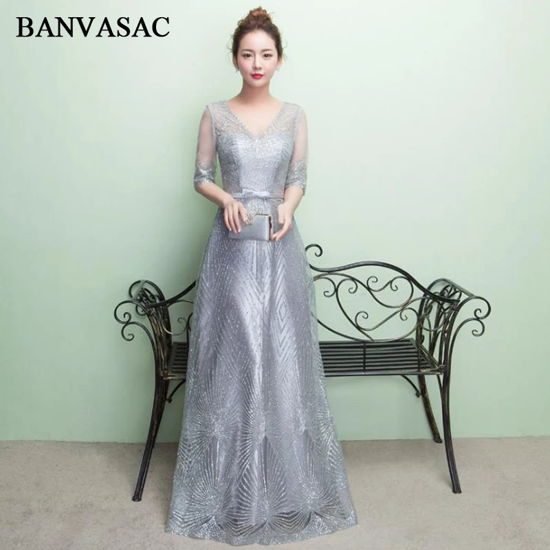 BANVASAC 2018 Sequined V Neck Bow Sash A Line Long Evening Dresses Elegant Lace Half Sleeve Party Prom Gowns
BANVASAC 2018 Sequined V Neck Bow Sash A Line Long Evening Dresses Elegant Lace Half Sleeve Party Prom Gowns