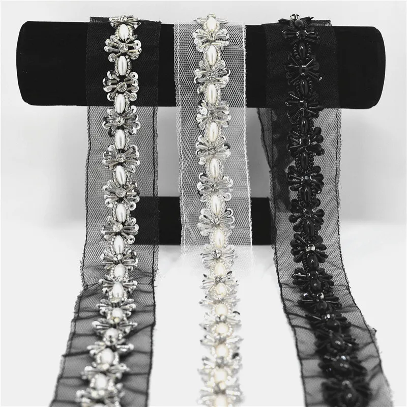 

1 yard 4.0cm Diamond Beaded Handmade Lace Edge Trims Wedding Dress Belt Sash Ribbon Bridal Applique Fabric Sewing Craft DIY 031