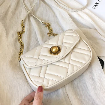

Small White Brand Designer Woman 2019 New Fashion Messenger Bag Chains Shoulder Bag Female Fashion Square PU Handbags