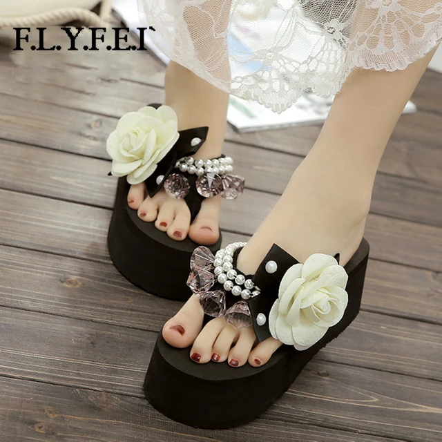 Flyfei High Quality Women Platform Wedge Flip Flops Rhinestone Bowknot Pearl Decorate Nice Cusual Party Flyfei High Quality Women Platform Wedge Flip Flops Rhinestone Bowknot Pearl Decorate Nice Cusual Party
