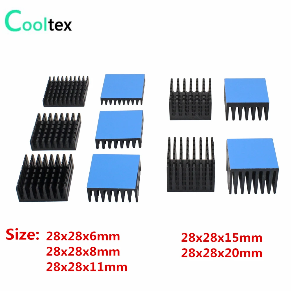 28x28mm Aluminum Heatsink Heat Sink Radiator For Electronic Chip integrated circuit Cooling cooler With Thermal Conductive Tape