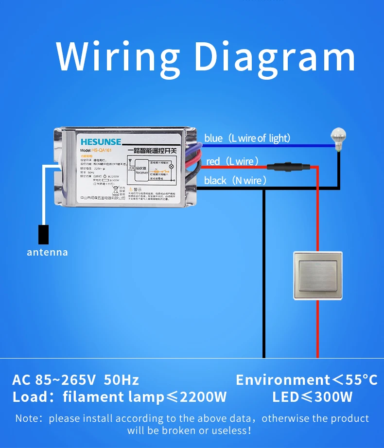 HS-QA161 1302W 2N1 1Ch RF Беспроводной пульт дистанционного управления подходящий для 220V и 110V