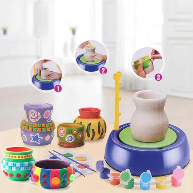 Free Shipping Arts Handmake Ceramic Machine Pottery Wheel  Kids Craft Plastic Portable Educational DIY Toys 3