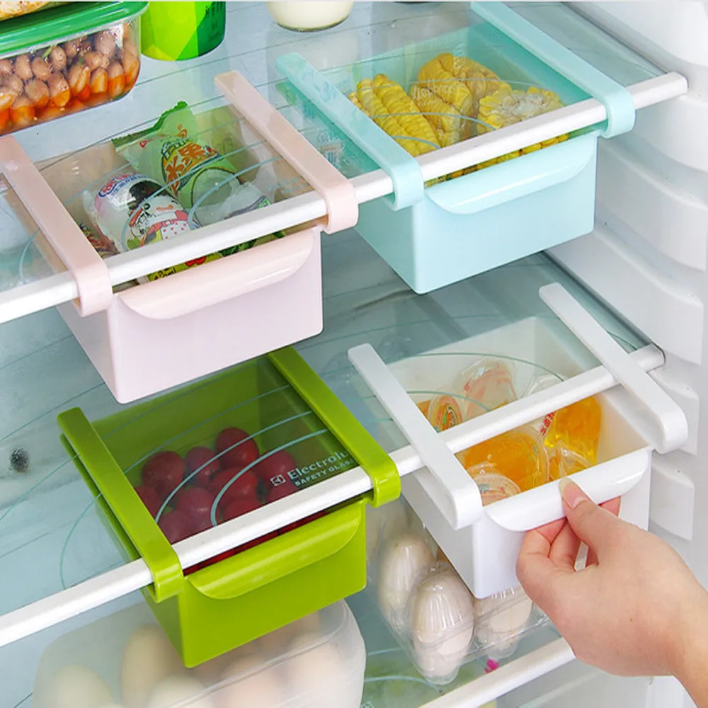 

Slide Kitchen Fridge Freezer Space Saver Organizer Food Container Refrigerator Storage Rack Shelf Holder Pull-out Drawers