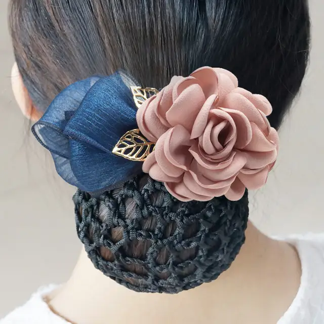 Elegant Office Ladies Bow Nets Color Ribbon Floral Cloth Hair Bun