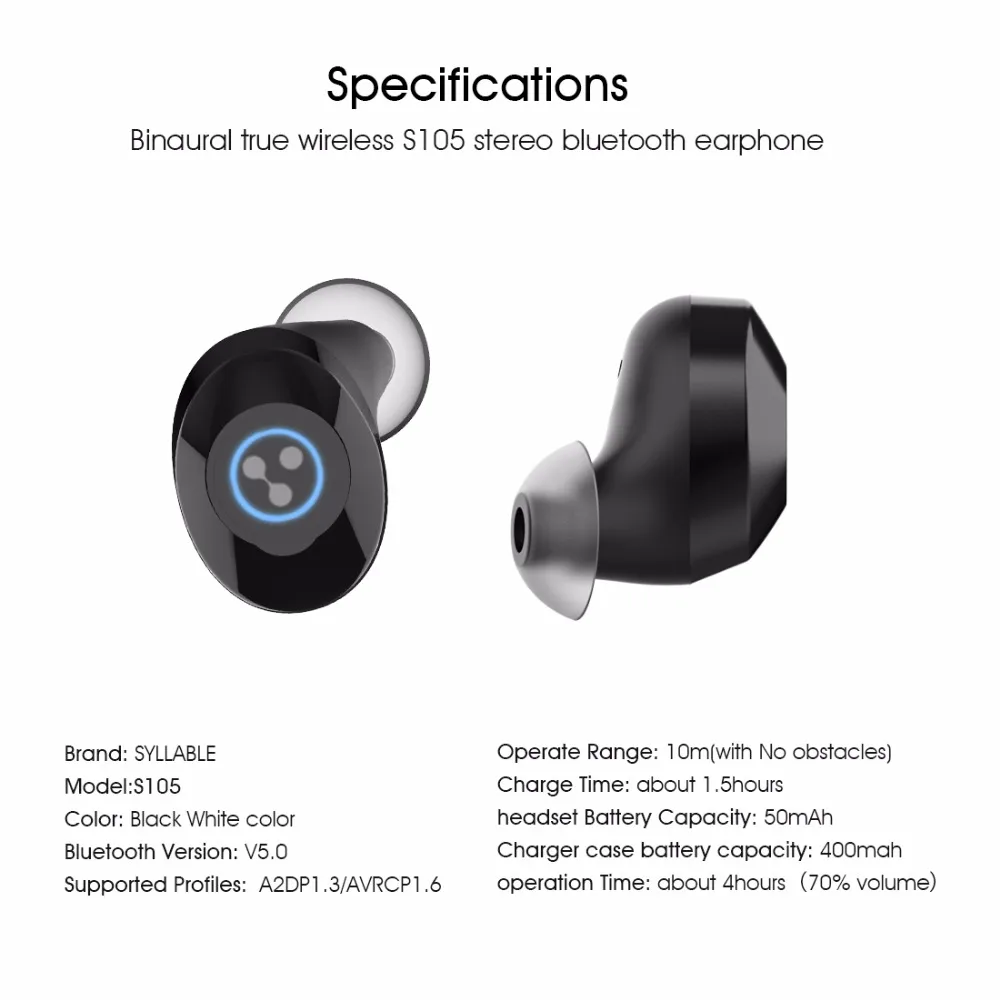 Слог S105 TWS Bluetooth V5.0 стерео спортивные наушники для регулировки громкости дополнительные наушники S105 наушники