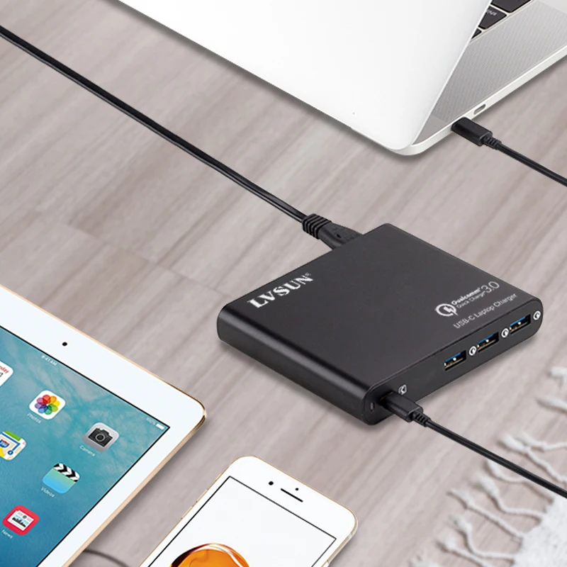 LVSUN Универсальное зарядное устройство QC3.0 USB C USB-C адаптер для ноутбука с 3 USB A быстрое зарядное устройство для Macbook hp Spectre 13 Yoga 5 lenovo DELL