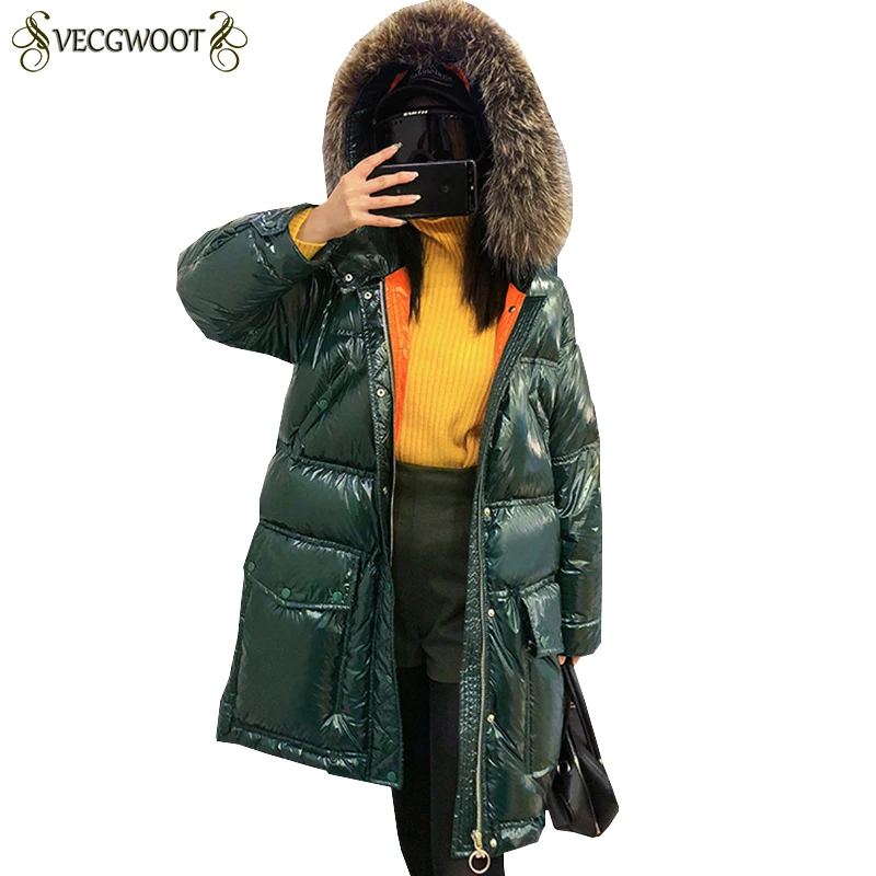 

Female 2019 Winter New Fur collar Long Down jacket Women Fashion Large size Hooded Warm Down jacket Women Loose Jacket LJ172