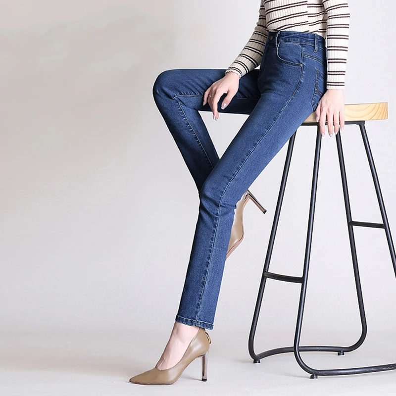 

High Waist Straight Jeans Women Loose Elastic Denim Pants Washed Full Length 4 Season Autumn Female Trousers Plus Size Street