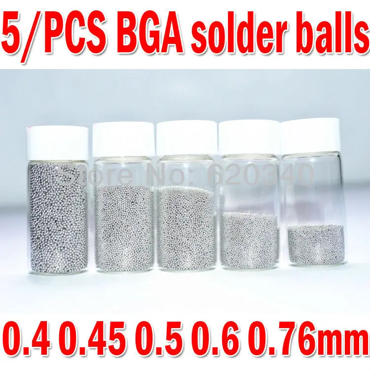 5 бутылок наиболее часто используемых этилированных 0,4 0,45 0,5 0,6 0,76 мм BGA припоя мяч