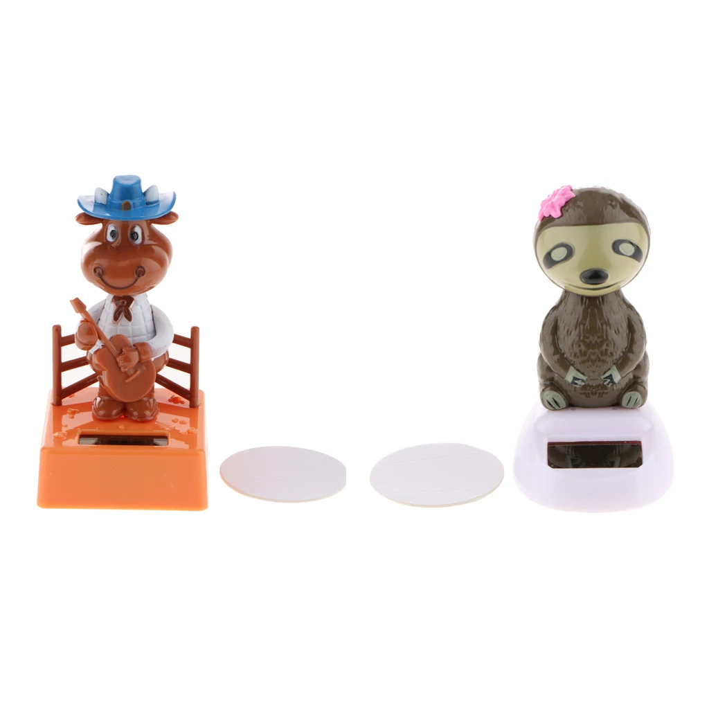 2pcs Novelty Solar Powered Animal Figure Toy Birthday Thanksgiving Christmas Gift Sloth + Ox
