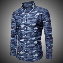 Камуфляжные повседневные мужские рубашки с длинным рукавом, с отворотом, с воротником, Армейский Камуфляж, на пуговицах, Camisas Masculina, рубашка для мужчин, темно-синий, осень, J0141