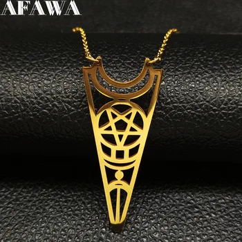 

Satan Moon Pentagram Stainless Steel Necklace Women Gold Color Large Talisman Pendant Necklace Jewelry bisuteria N18185
