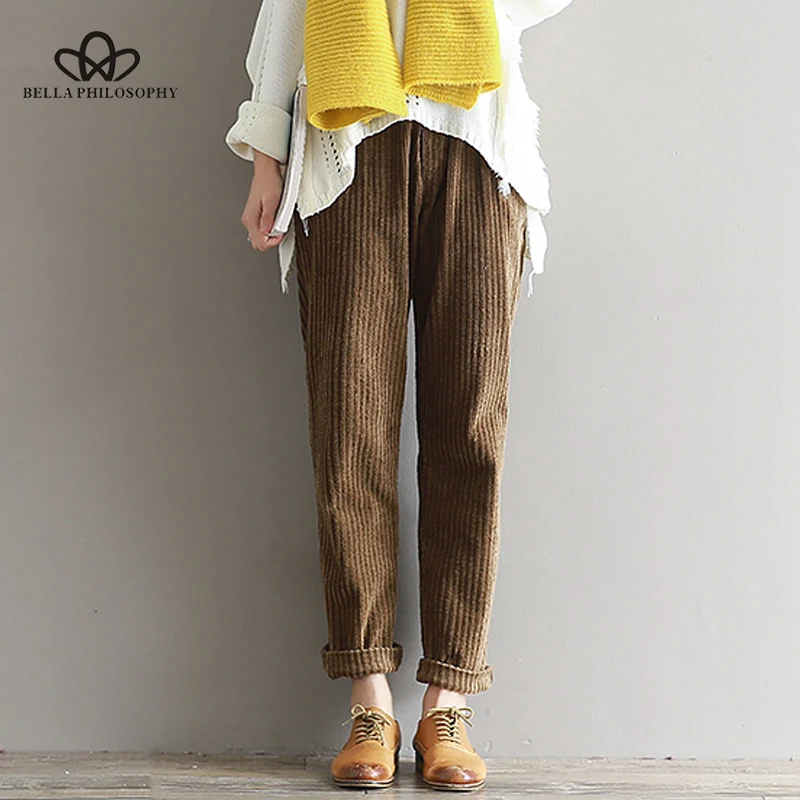 Wonder 2018 new autumn Women Corduroy Pants Autumn Winter Vintage Straight Trousers Casual Elastic Waist Harem Pants Girls PN176