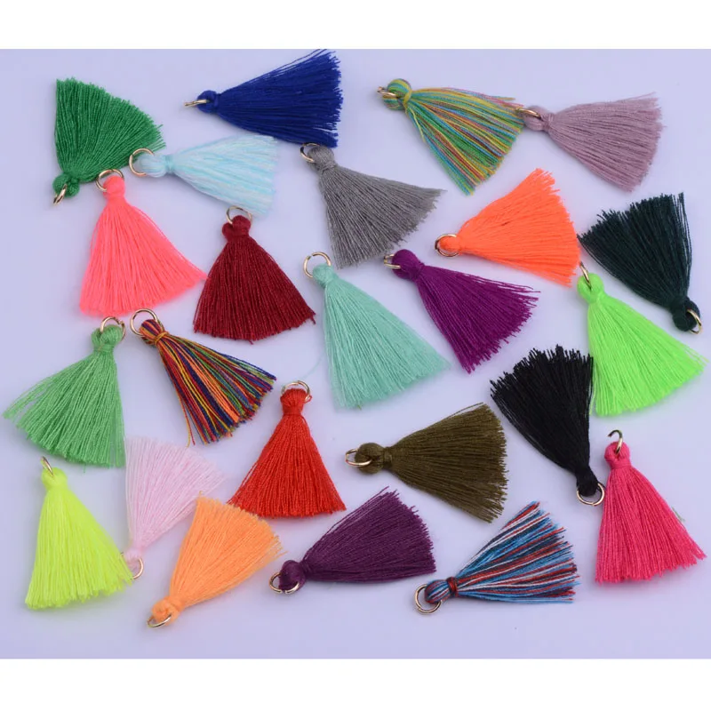 Mix small textile tassels with metal gold jump 3cm (eye 4,5mm)100pcs An