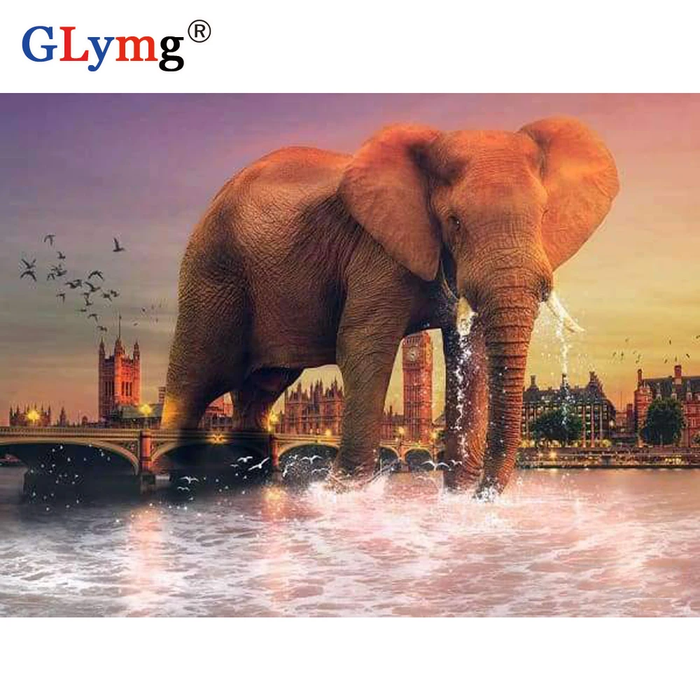GLymg 5d Diy Diamond Painting Cross Stitch Water The Elephant Animal Picture Diamond Embroidery Full Square Drill Home Decor